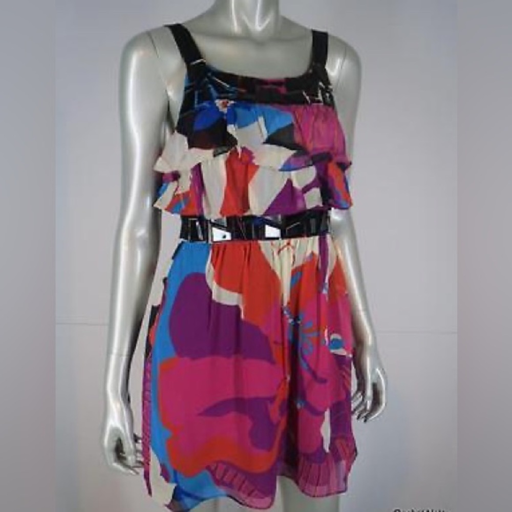 Tibi Silk Floral Jeweled Mini Dress